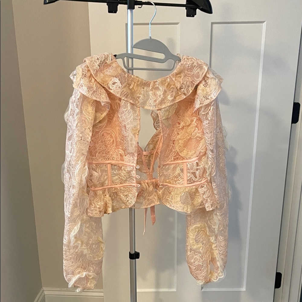 For Love And Lemons Lace Top in Pink and Cream - Picture 5 of 5